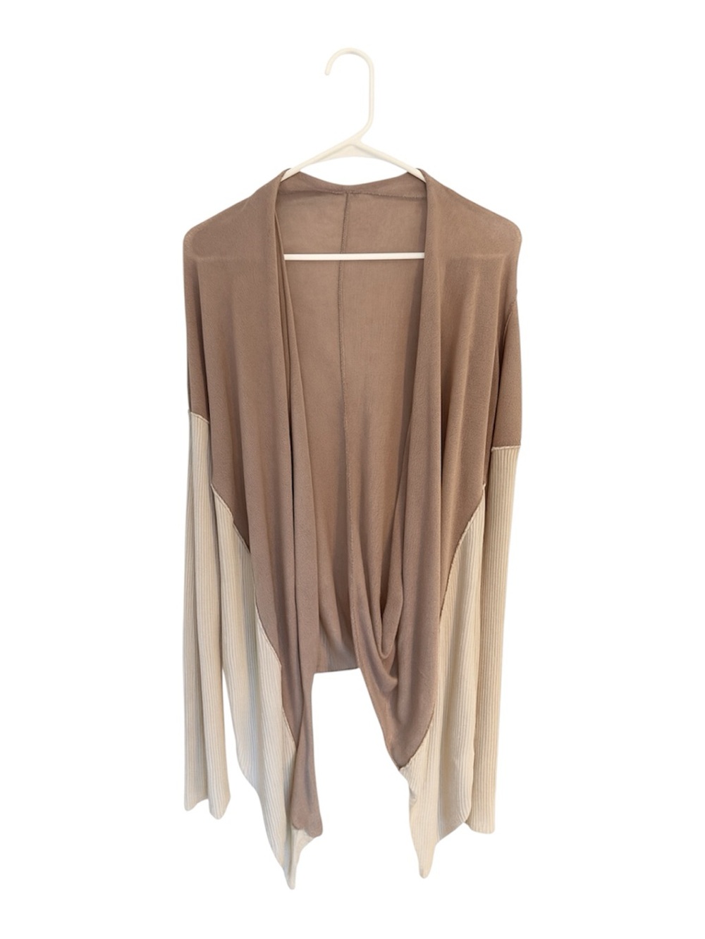 Anthropologie Taupe and Cream Open-Front Draped Cardigan